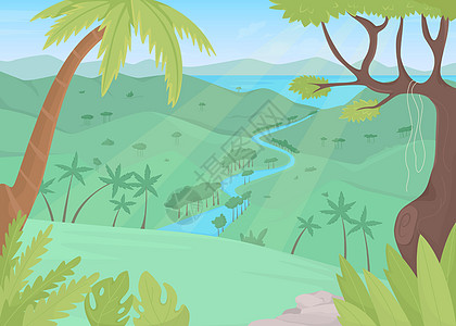 热带热带雨林平板彩色矢量说明图片