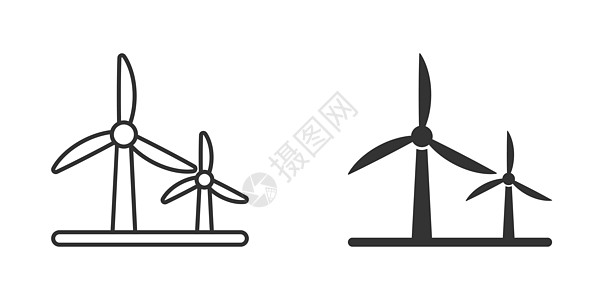 平式风力发电厂图标 白色孤立背景的涡轮矢量图解 空气能源标志业务概念 掌声活力风车发电机插图植物农场扇子技术生态刀片图片