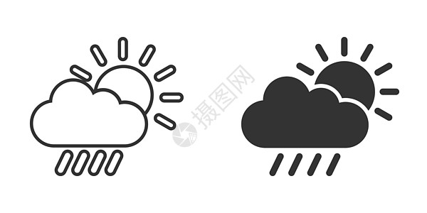 平面样式的天气图标 白色孤立背景上的太阳 云和雨矢量图示 气象符号业务概念 a天空闪电预报插图雷雨晴天多云气候温度风暴图片