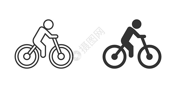 平面样式的自行车图标 自行车与人矢量插图在白色孤立的背景 车手的经营理念运输城市骑士用户男人环境安全速度运动车轮图片