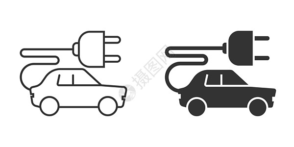 保护细胞平面样式的电动汽车图标 孤立在白色背景上的电自动矢量图解 生态运输经营理念全球电气环境气候活力插头力量杂交种燃料地球插画