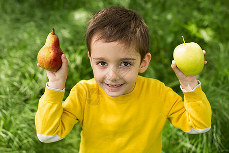 可爱的小男孩在阳光明媚的日子 在绿色草原上摘苹果 健康营养公园水果农业国家收成微笑篮子家庭园丁花园图片