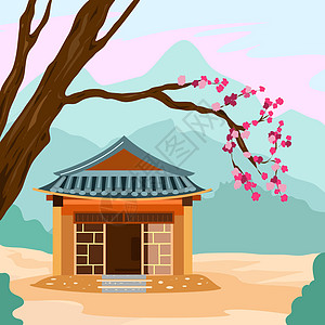 韩花屋和有花的樱树枝图片
