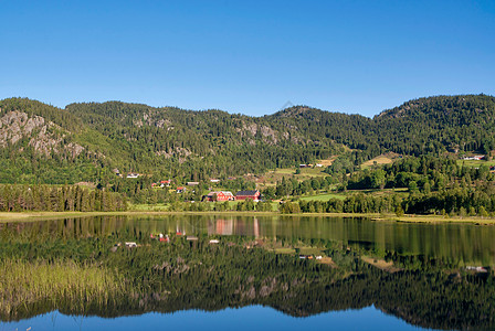 在挪威村庄湖附近图片