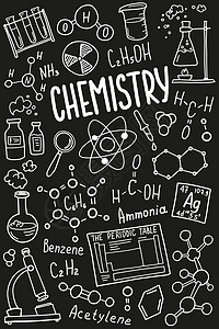 化学符号图标集 科学主题涂鸦设计 教育和学习理念 回到学校笔记本的粗略背景 而不是垫子 速写本方案墨水原子手绘显微镜记事本生物学图片