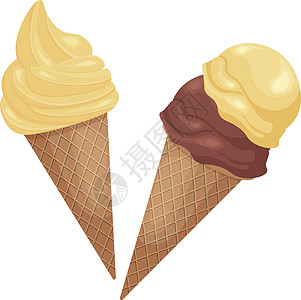 冰淇淋 华夫蛋卷中的美味冰淇淋 香草冰淇淋 冷甜点 在白色背景上孤立的矢量图图片