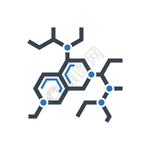 与分子相关的矢量 glyph 图标微生物学蓝色物理纽带生物粒子教育制药化学品字形图片