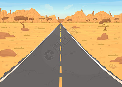 景色沙漠道路平板彩色矢量插图图片