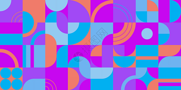 抽象几何图案  无缝的bauhaus风格印刷设计正方形艺术圆圈马赛克紫色艺术品毛刺插图壁画海报图片