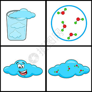 物质状态     气体 云 h2o分子和蒸汽 白色背景的矢量插图图片