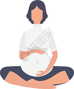 孕妇瑜伽 快乐怀孕 孤立于白种背景 卡通风格的矢量插图图片