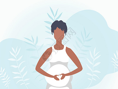 怀孕女孩用手握在肚子上 用柔软的颜色绑着 矢量插图保健身体卡通片生活妈妈女士父母家庭卫生成人图片