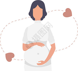 孕妇亲切地抱住她的肚子 孤立在白色背景上 矢量插图婴儿数字卡通片女性母性日历家庭成人艺术分娩图片