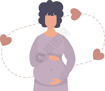 孕妇亲切地抱住她的肚子 孤立在白色背景上 矢量插图女孩女性家庭日历孩子祝贺腹部生活艺术女士图片