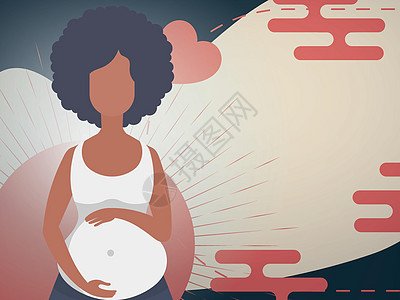孕妇用手摸肚子 中国风格的横幅 矢量插图等图片