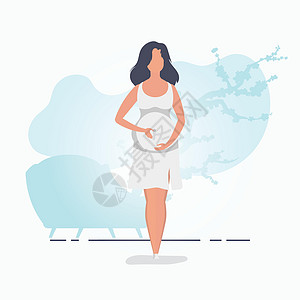 怀孕女孩完全发育成熟 怀孕快乐 贺卡或海报以温和的颜色发给你 卡通风格的矢量插图图片