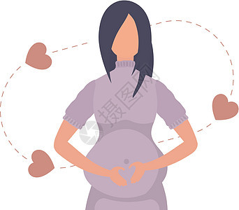 怀孕女孩亲切地抱住她的下腹 与世隔绝 向量生活分娩家庭数字婴儿微笑祝贺女士成人卡通片图片