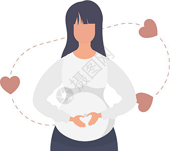 怀孕女孩亲切地抱住她的下腹 与世隔绝 向量广告插图成人女士数字母亲家庭母性身体妈妈图片