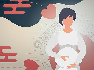 怀孕女孩用手握在肚子上 封条或明信片给你 矢量绘画沉思平衡母亲家庭冥想姿势女性婴儿母性图片