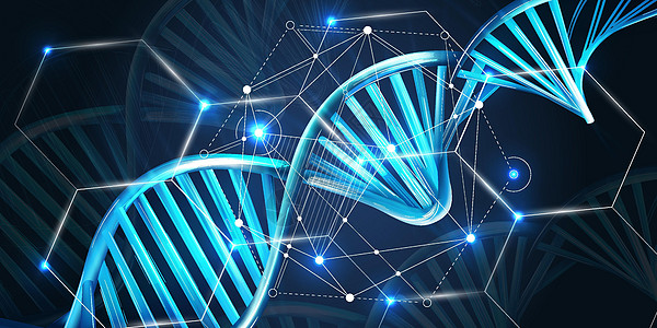 深蓝色背景上光鲜的DNA线条卫生工程测试细胞遗传基因组显示器生物保健研究图片