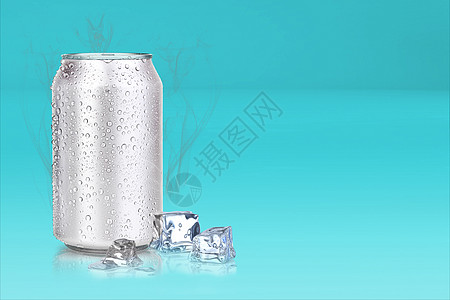 彩色背景3d的锡罐和冰立方体 适合设计元素嘲笑回收饮料啤酒小样茶点金属立方体冰箱液体图片