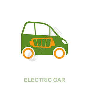 电动汽车平面图标 来自清洁能源收集的有色元素标志 用于网页设计 信息图表等的平面电动汽车图标标志图片