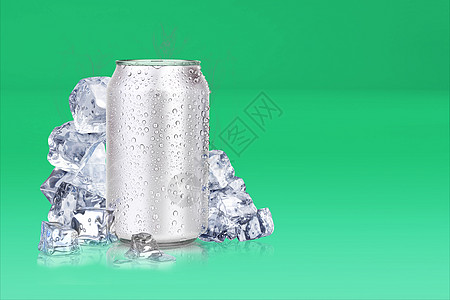 彩色背景3d的锡罐和冰立方体 适合设计元素嘲笑液体插图样本饮料啤酒回收渲染冻结包装图片