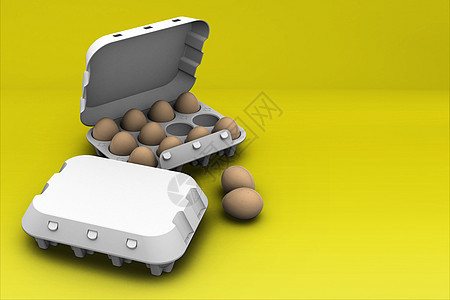 在彩色背景上隔离的纸箱中的棕色鸡蛋 3D 渲染 适合您的元素设计 为文本添加了复制空间翻盖早餐食物生态推广盒子农场纤维农家厨房图片