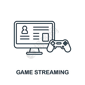 游戏流媒体图标 社交媒体营销系列中的线条元素 用于网页设计 信息图表等的线性游戏流媒体图标标志图片