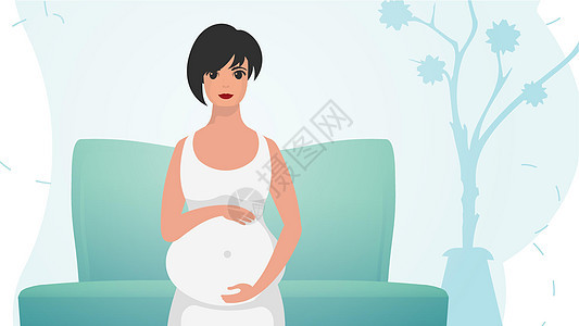 孕期和母亲 矢量说明 (注 “怀孕少女的胃部”)图片