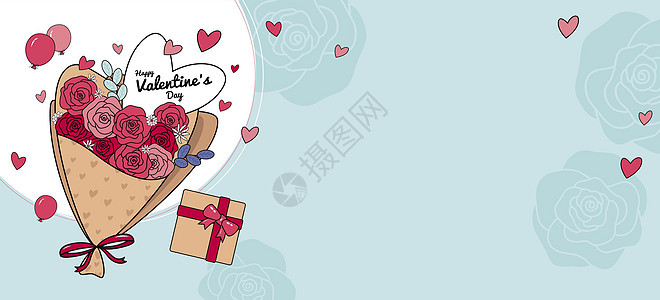 配有心矢量插图的玫瑰花束和礼品盒设计概念设计的万圣节情人节横幅叶子派对花束卡通片礼物卡片玫瑰丝带婚礼礼物盒图片