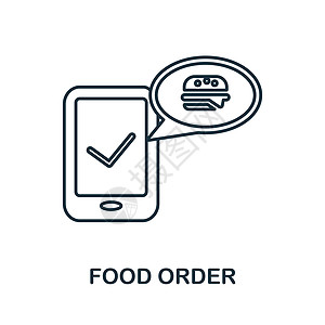 食品订单图标 外卖系列中的线元素 用于网页设计 信息图表等的线性食品订单图标标志图片
