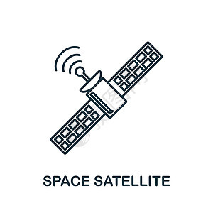空间卫星图标 来自空间集合的线元素 用于网页设计 信息图表等的线性空间卫星图标标志图片