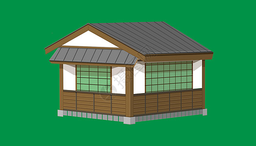 3d 1楼1层的日本房子或餐厅旧式古董风格 矢量插图eps10插画