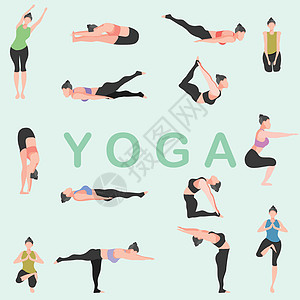 瑜伽代表健身女体操能量矢量插图图片