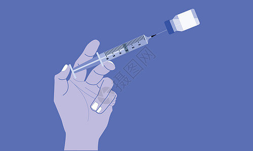 针筒手握着注射器 装满瓶装的杜龙水( Corona病毒疾病covid-19)图片