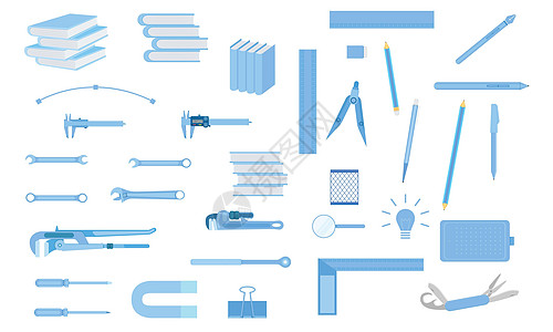 一套用于工程师教育设计艺术家技术知识的成套工具设备 矢量说明eps10图片