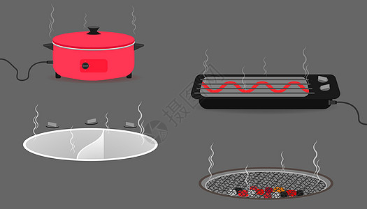 装有锅炉烤面包机的一套厨房设备 矢量说明eps10图片