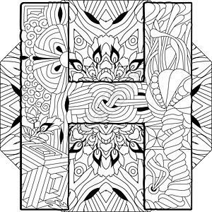 曼达拉的字母H单词法 雕刻设计 彩色的矢量插图打印激光绘画染色艺术涂鸦装饰品植物群冥想标识图片
