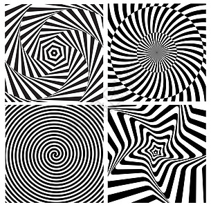黑色和白色催眠迷幻螺旋与径向 RaysTwirl 背景集合设置模式 它制作图案矢量魔法卫生间八角形收藏曲线风格马赛克同心长方形插图片
