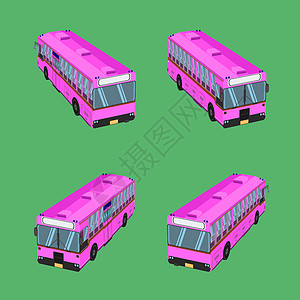 3d 顶视图泰国粉红色公共汽车运输汽车车辆司机票价乘客公共汽车综合教练铁路长凳椅子凳子扶手椅座椅床垫垫垫垫矢量图 eps10图片