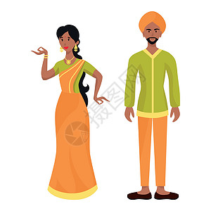印度民间民族节庆服装中的女孩和男人     矢量家庭宗教夹子团体孩子艺术品裙子插图传统派对图片