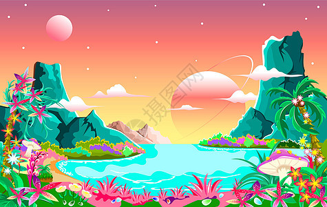 花 海和山的风景图片