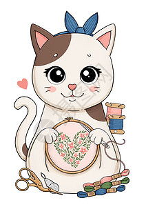 有刺绣的可爱白猫和棕猫高清图片