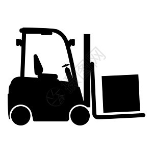 货物装载机叉车用于在仓库叉车装载机货运图标黑色矢量插图图像平面样式中起重箱货物图片