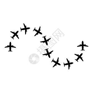 从飞机飞行旅游路径飞机飞行冒险时间概念行程飞行图标黑色矢量插图图像平面样式的路线图片
