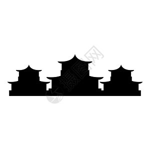 中国传统建筑图标 黑彩矢量显示图像平板风格的中国传统建筑物图片