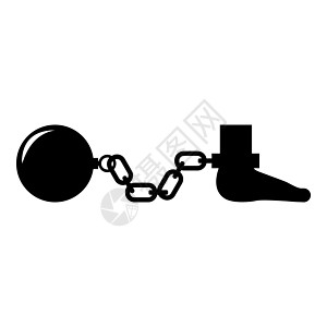 球和链条附脚剪影拉重腿与货物惩罚图标黑色矢量插图图像平面样式图片