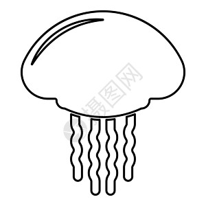 Jellyfish 轮廓轮廓大纲线图标黑色矢量插图图像薄平板样式图片