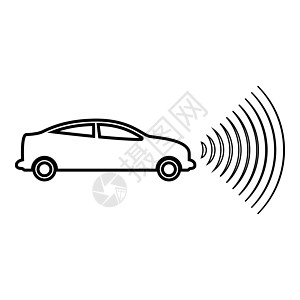 汽车无线电信号传感器智能技术自动驾驶仪前方向轮廓轮廓线图标黑色矢量插图图像薄平面样式图片